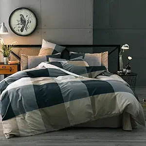 King Comforter Set Men Boys Geometric Checkered Plaid Printed Bedding Comforter for All Season Soft Lightweight Bedding