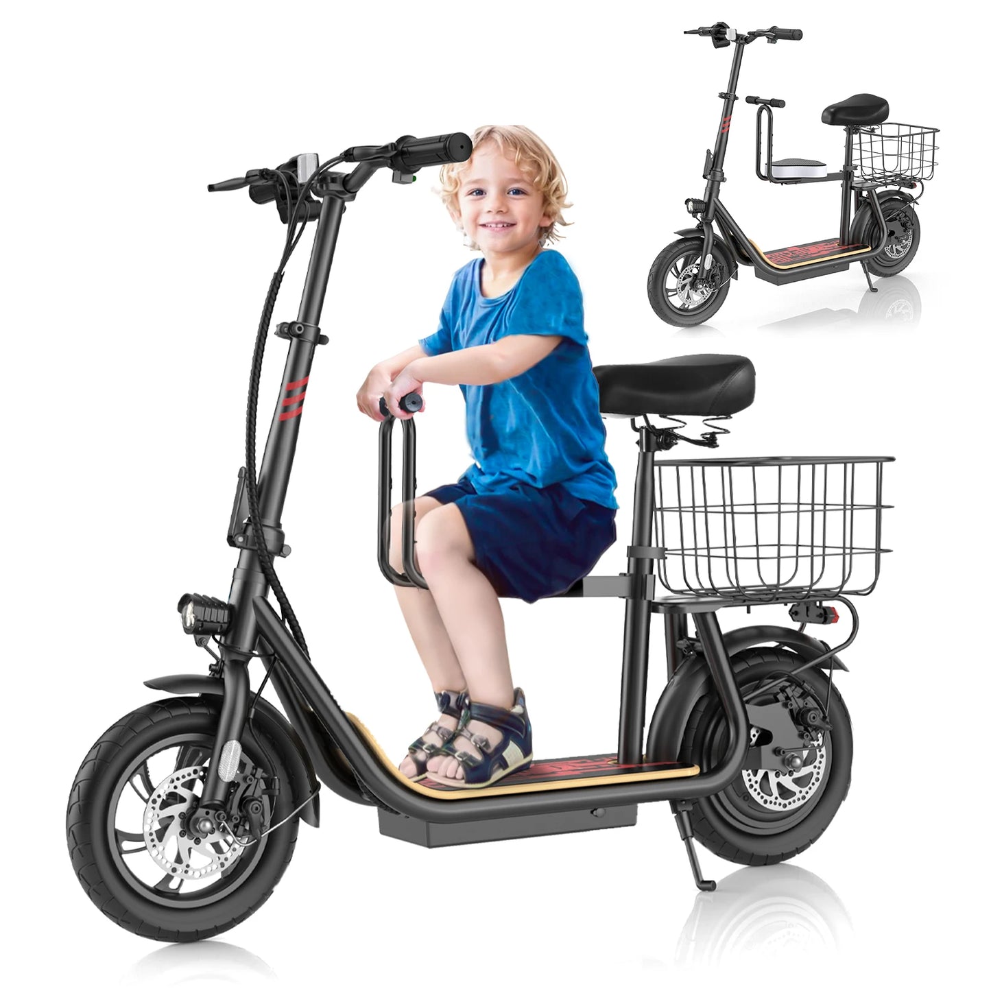 Peak 1200W Electric Scooter With Kids Seat 12 Inch Shock Absorbing Tires