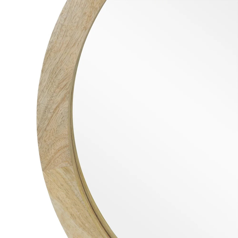 Modern Round Mirror with Mango Wood Frame Wall Decor Handcrafted Accent Piece Living Room Bedroom Hallway No Assembly Required