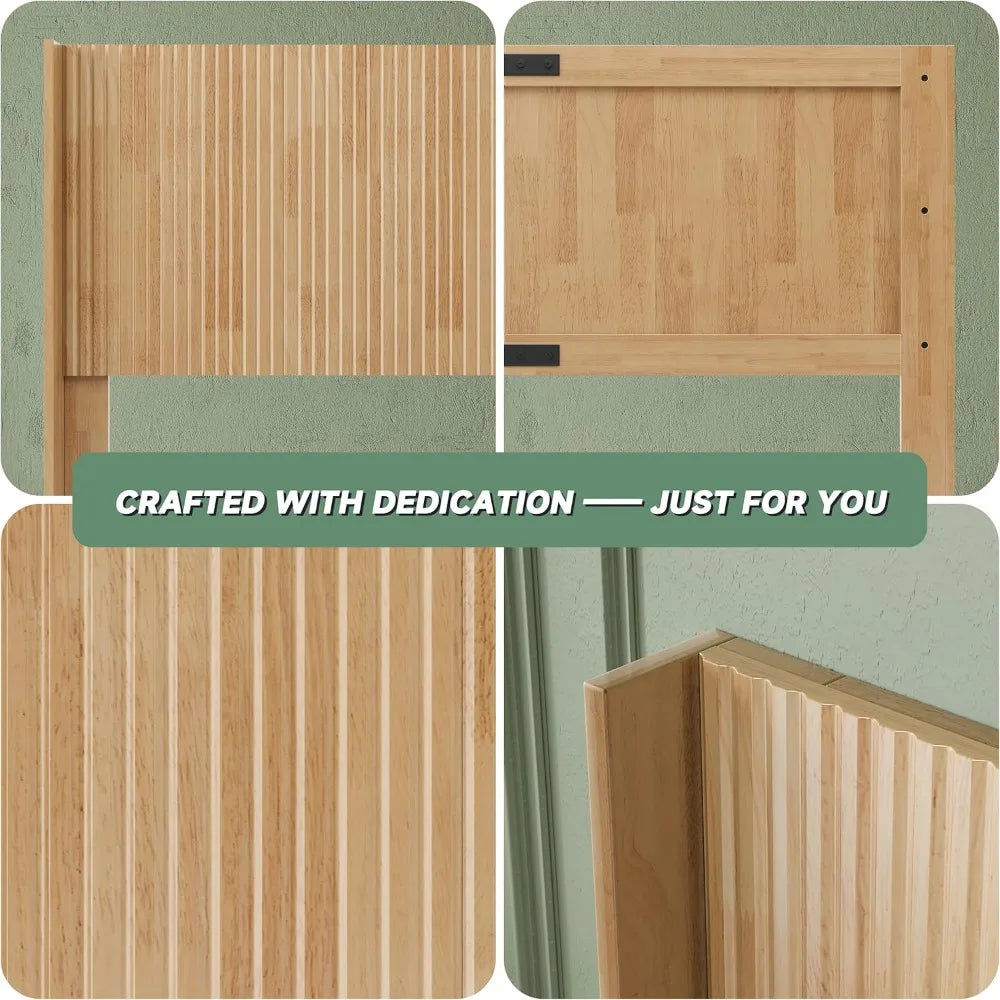 Wood Queen Headboard Wall Mounted Fluted Panel Rustic Farmhouse Style