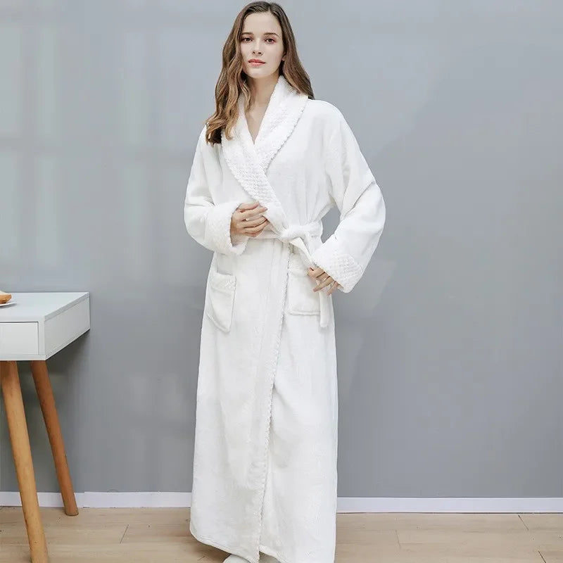 Winter Warm Thick Long Coral Velvet Bathrobe For Adults Women Men