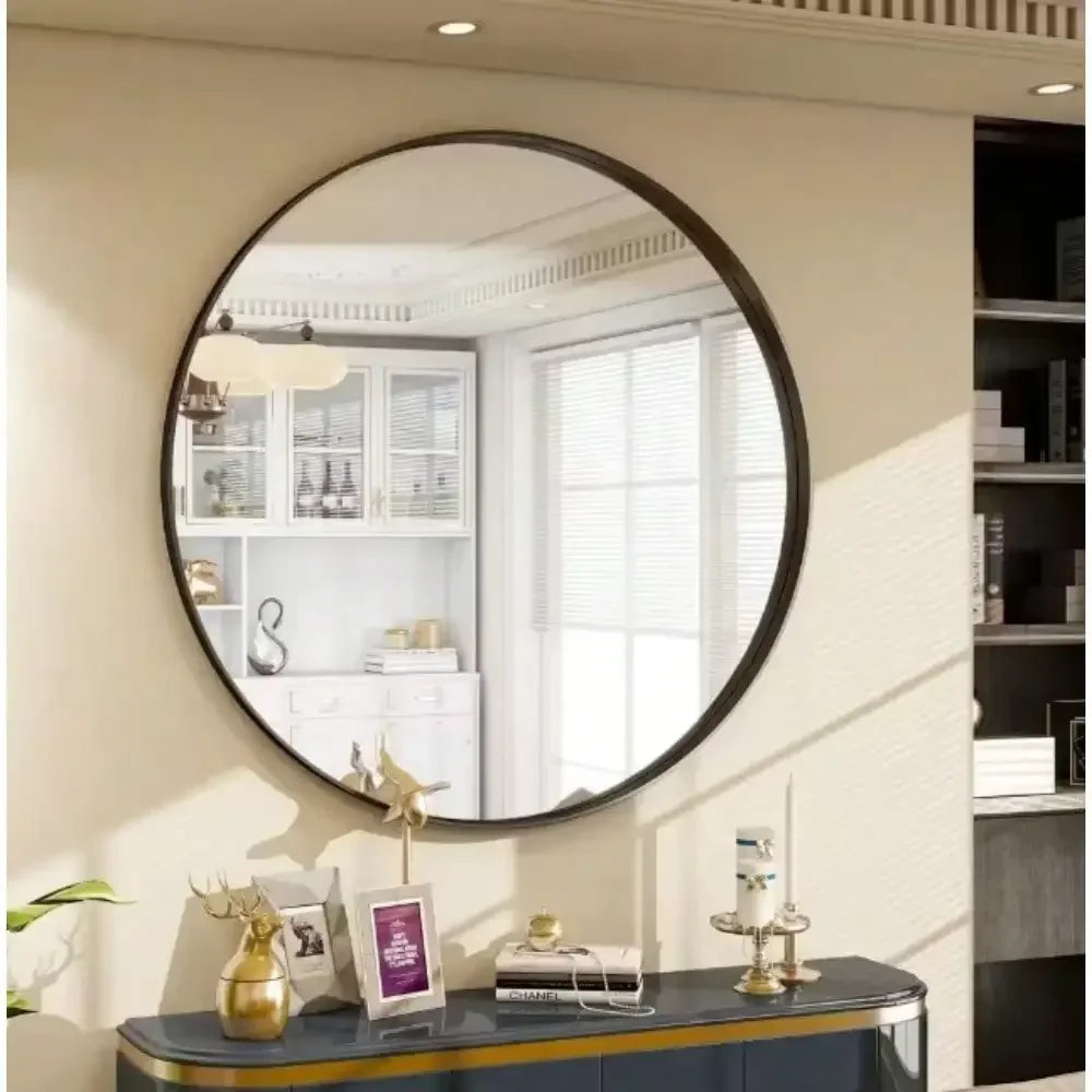 Round Aluminum Alloy Deep Framed Wall Mirror with Simple Metal Frame, Entryway, Bedroom Vanity, Living Room, Hallway Decor