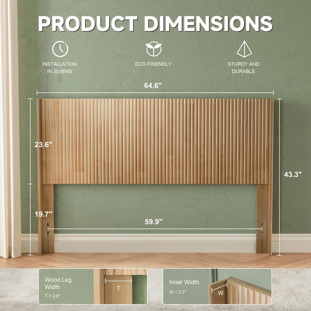 Wood Queen Headboard Wall Mounted Fluted Panel Rustic Farmhouse Style