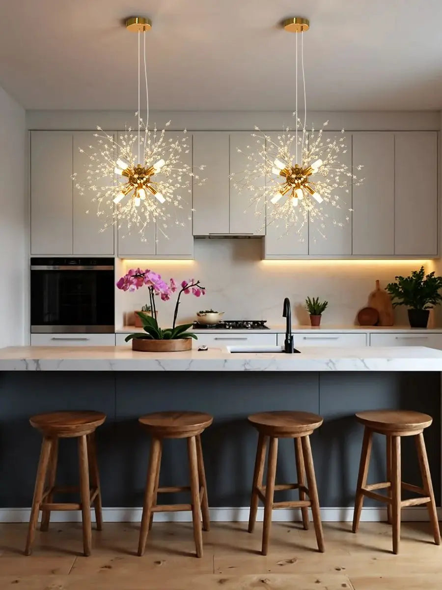 Modern Golden Crystal Chandelier Fireworks Dandelion G9 Living Room Light