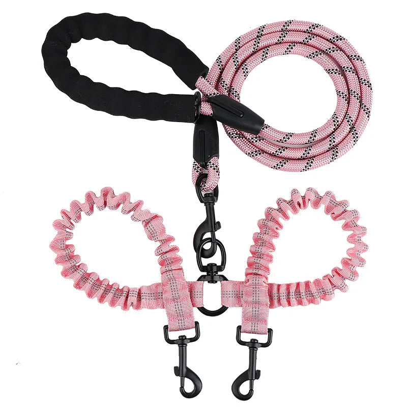Double Dog Leash Coupler Elastic Rope Nylon Leash for Two Dogs