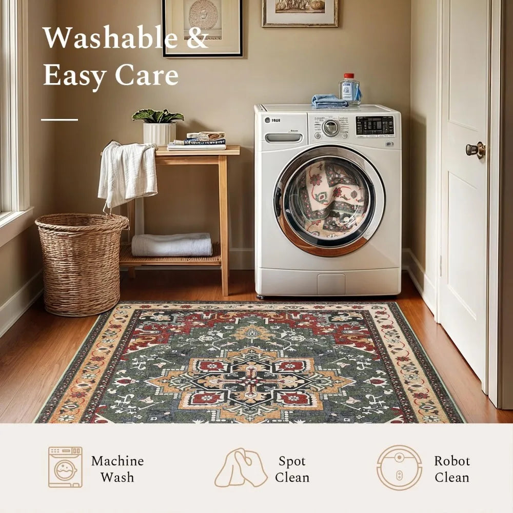 High-Quality Plush Living Room Area Rugs, 9x12 Feet, Machine Washable, Thick and Soft Oriental Style Carpet for Home Decor