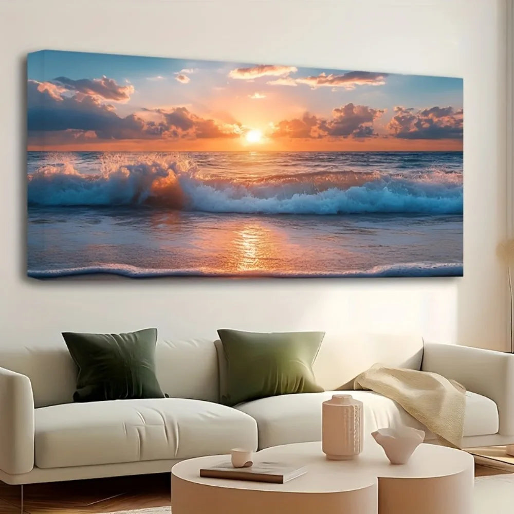 One And A Half Inch Thick Pine Frame With Ocean Beach Wave Scene Wall Decoration