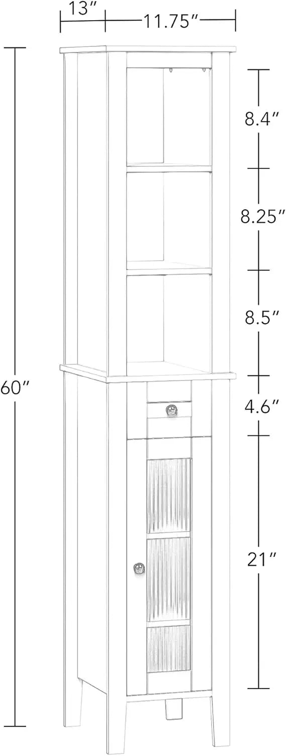 Slim Tall Bathroom Storage Cabinet With Glass Door And Shelves For Bathrooms