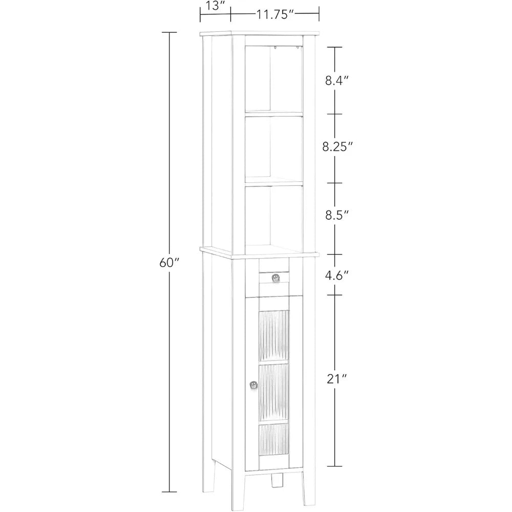 Slim Tall Bathroom Storage Cabinet With Glass Door And Shelves For Bathrooms