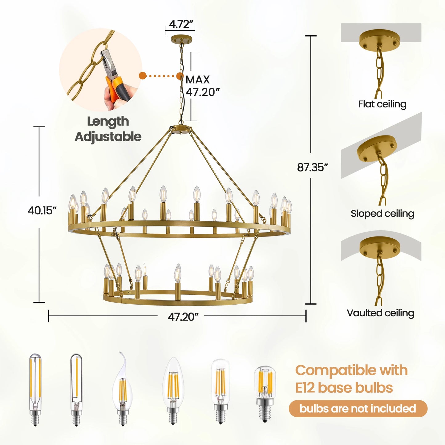47 Inch Wagon Wheel Chandelier 2 Tier 36 Lights Farmhouse Pendant Dimmable