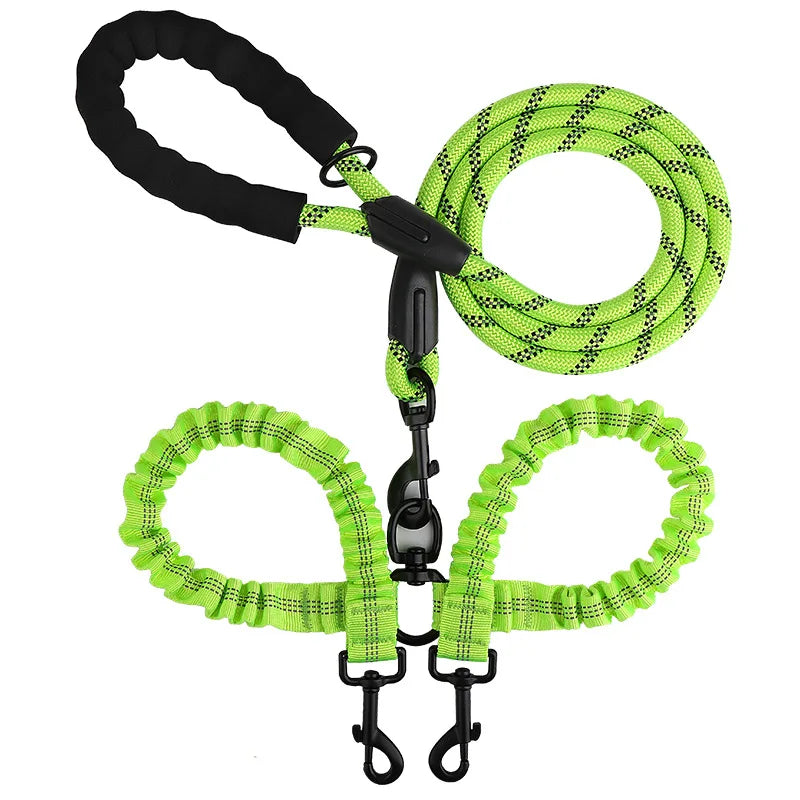 Double Dog Leash Coupler Elastic Rope Nylon Leash for Two Dogs