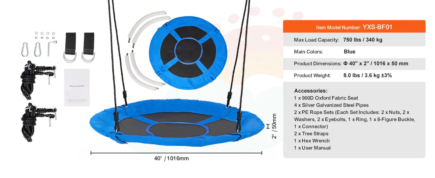 SucceBuy Tree Swing Saucer Swing 750 Pound 2 Straps Adjustable Ropes Outdoor