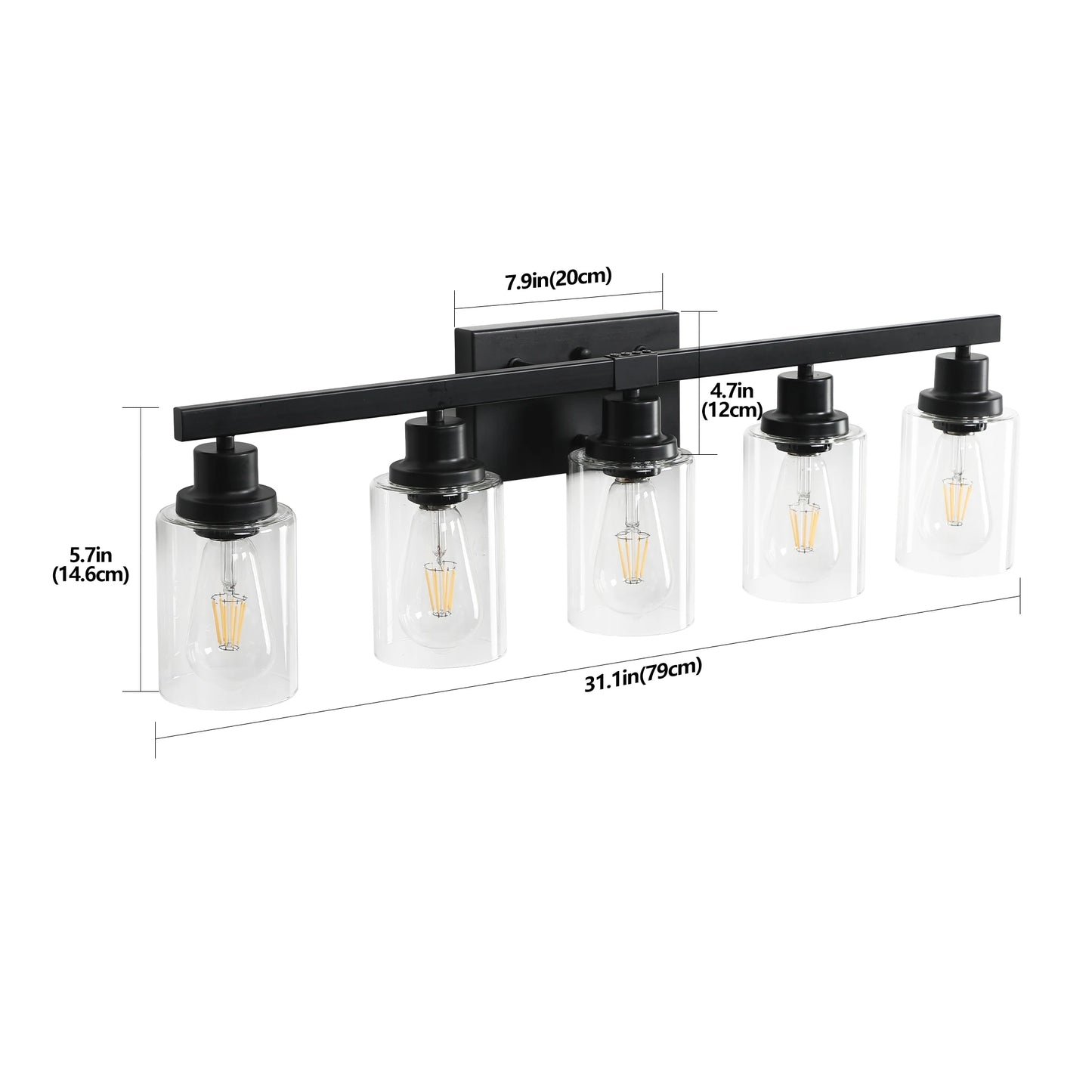 Modern Industrial Bathroom Vanity Light Five Light Sconce Clear Glass Lampshades