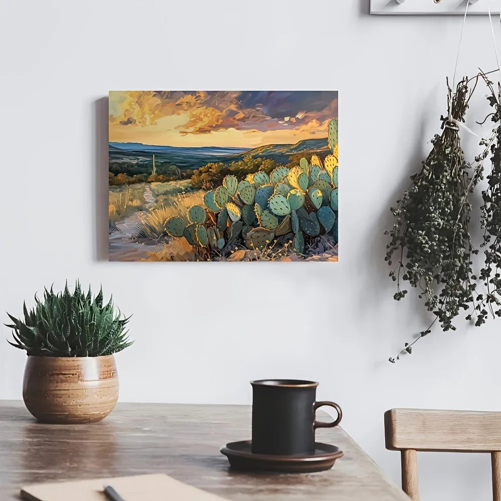 Desert Southwest Sunset Wall Art With 1.5 Inch Pine Wood Frame New Mexico