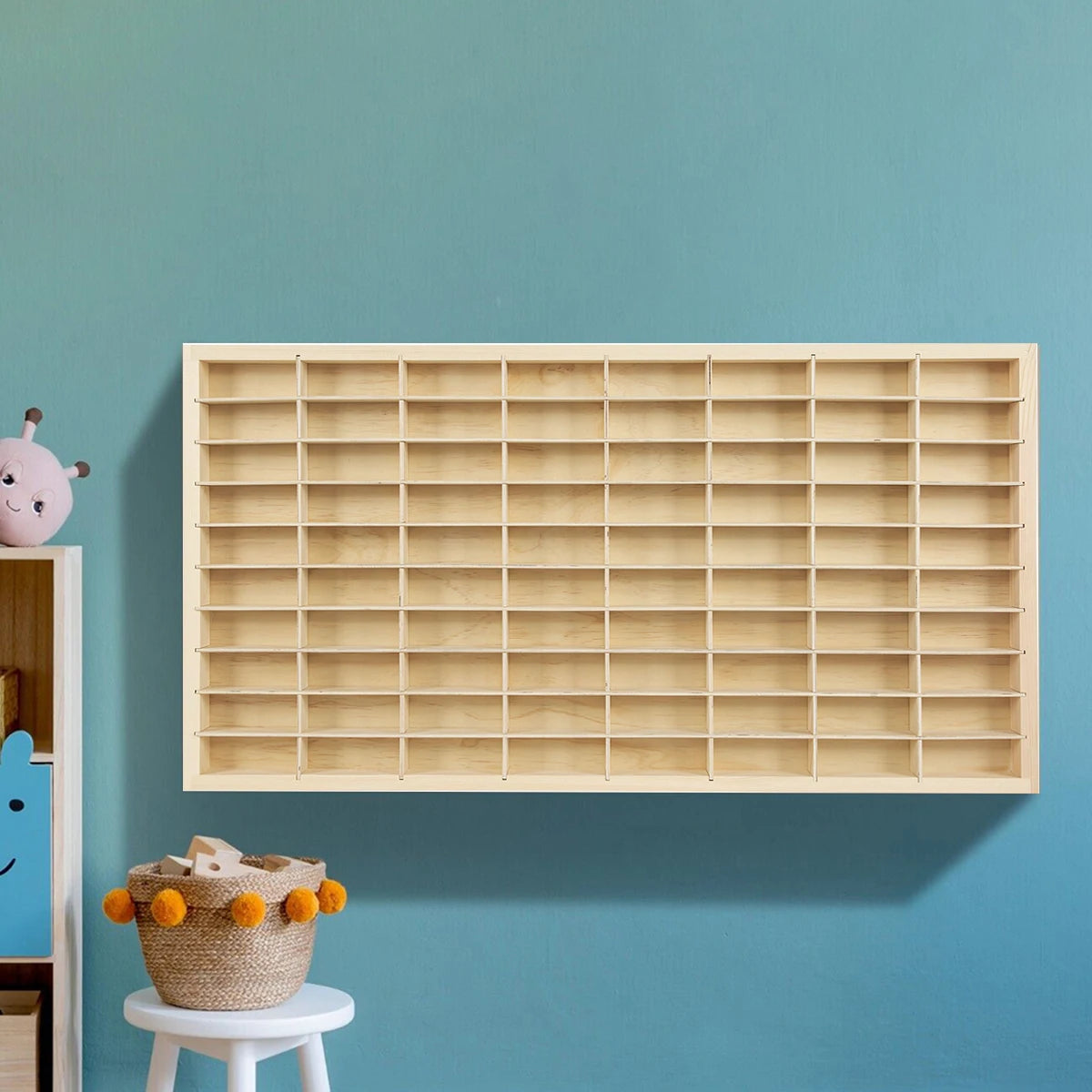 80 Grids Wood Display Shelf For Hot Wheels Diecast Cars One Sixty Fourth Scale