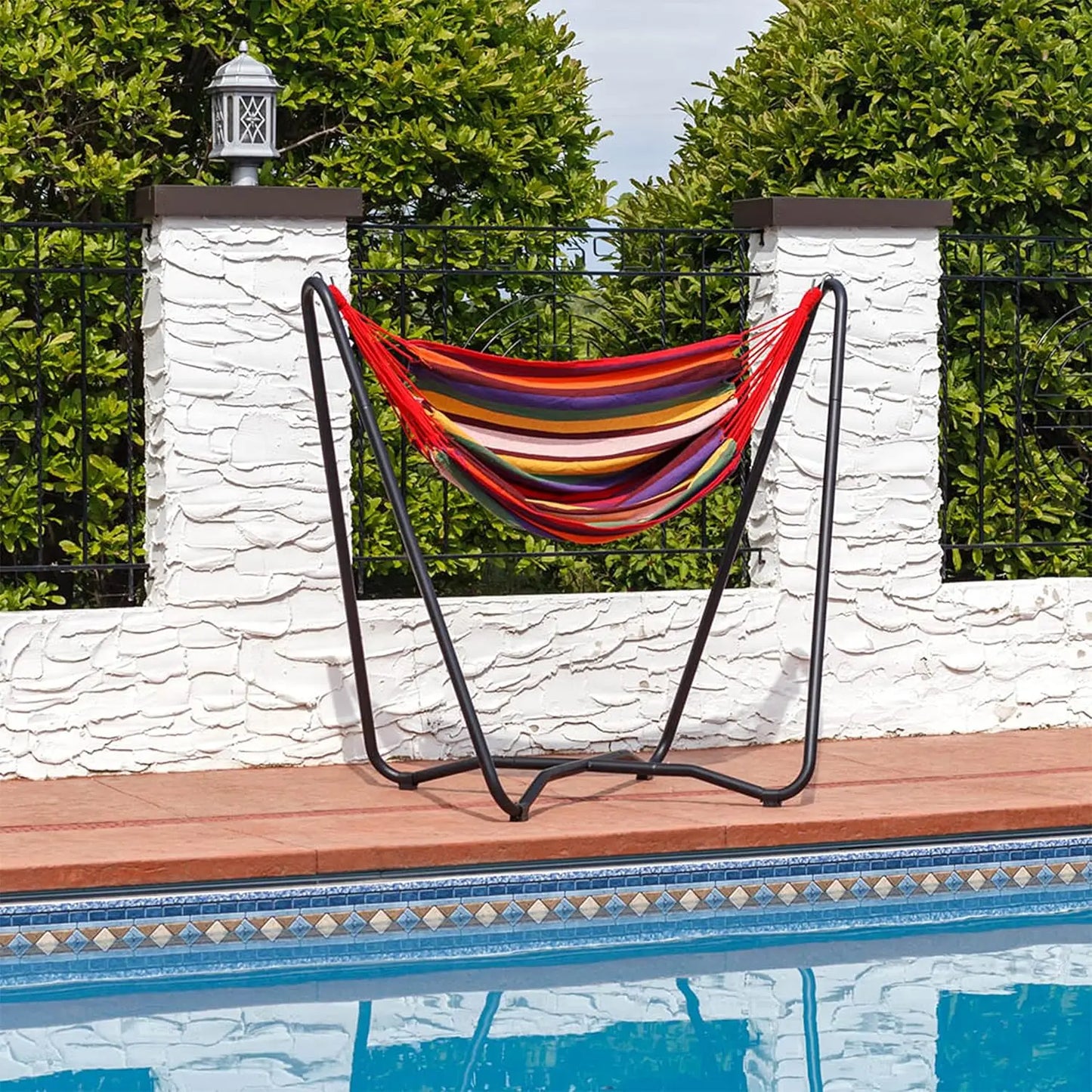 Portable Hanging Hammock Chair With Stand For Indoor Outdoor Sunset Design 330lb