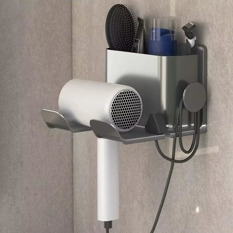 Wall Mounted Hair Dryer Holder And Hair Straightener Stand Bathroom Organizer