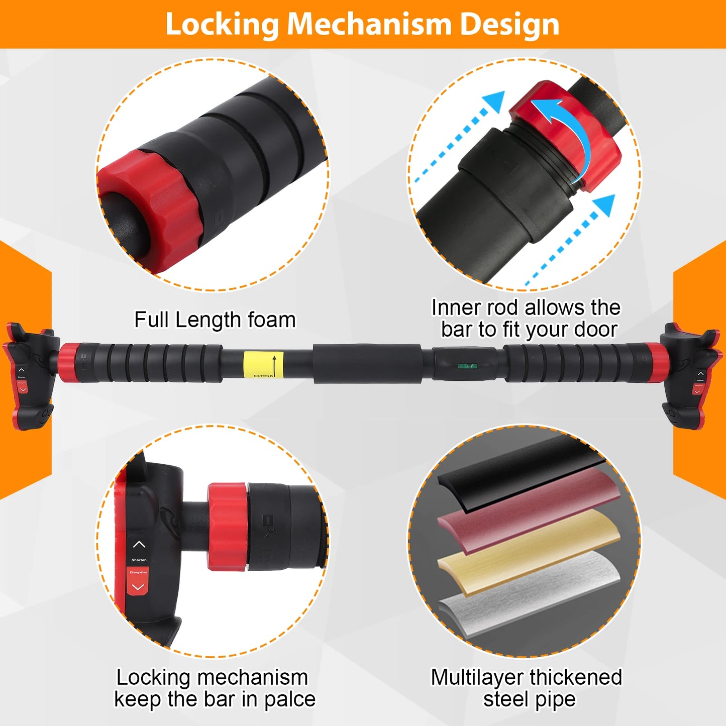 Doorway Pull Up Bar No Screws Wall Mount Non Slip Adjustable Strength Training