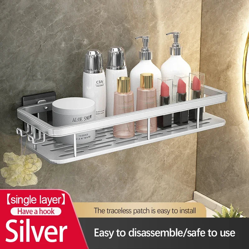Double Tier Stainless Steel Anti-Rust Bathroom Shower Storage Rack with Suction Cups
