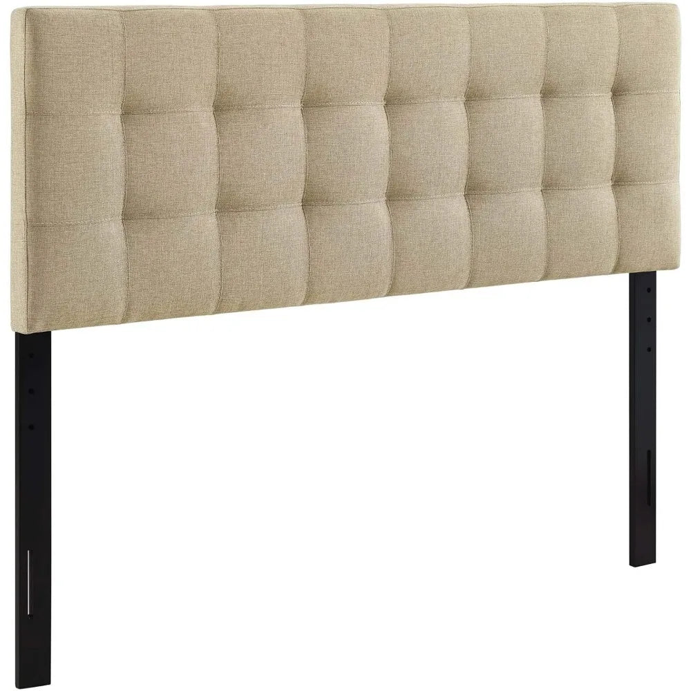 Lily Tufted Linen Fabric Upholstered King Headboard Beige Adjustable Height