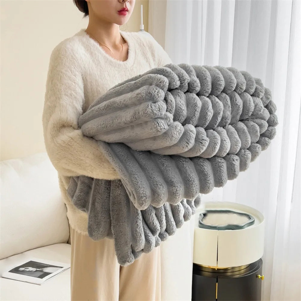 New Double Sided Warm Blanket Breathable Throw Solid Color Cotton