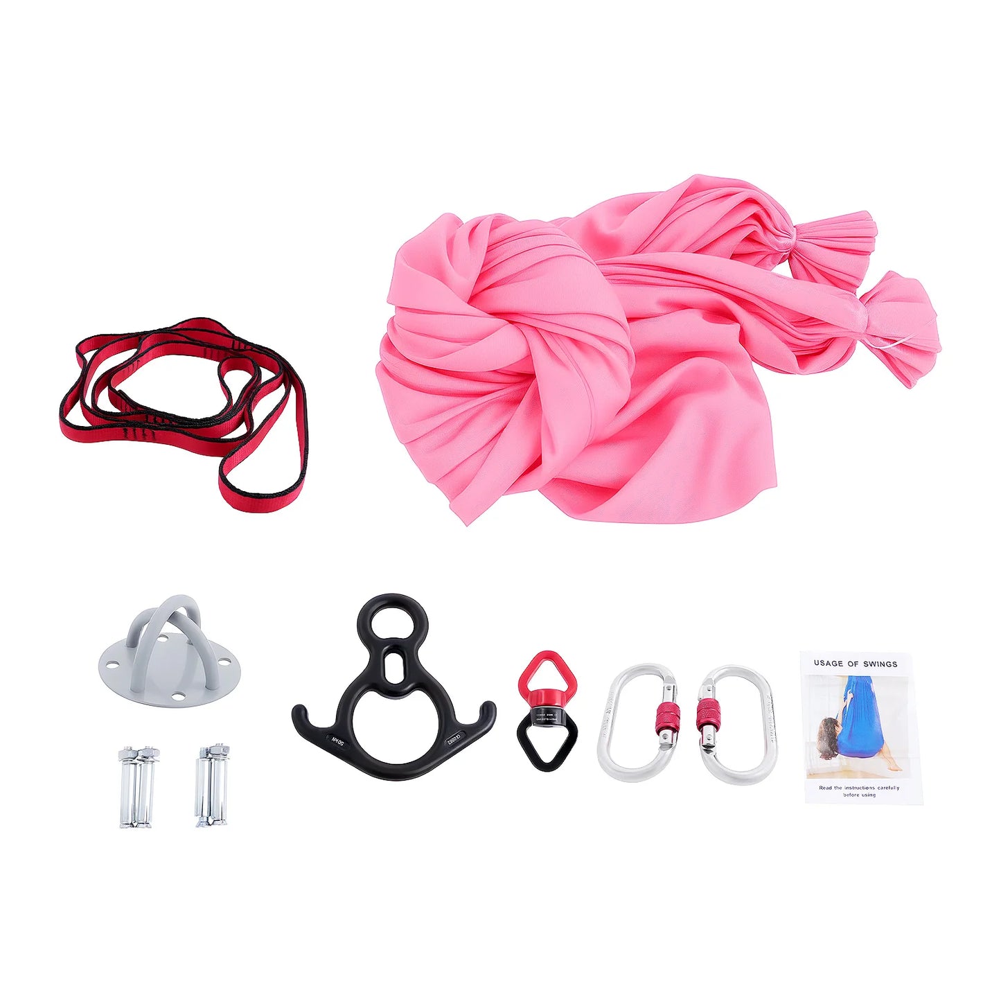 Yoga Hammock Aerial Silks Pink With Carabiners 1102 Lbs Load Capacity Home Use