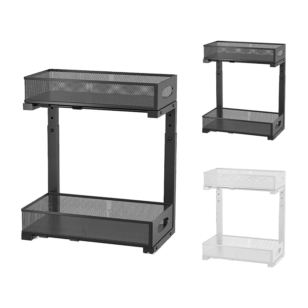 2 Tier Adjustable Under Sink Organizer With Sliding Pullout Drawer Kitchen