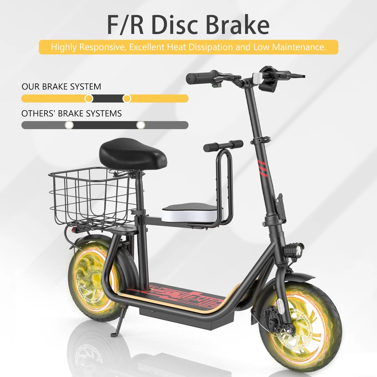 Peak 1200W Electric Scooter With Kids Seat 12 Inch Shock Absorbing Tires