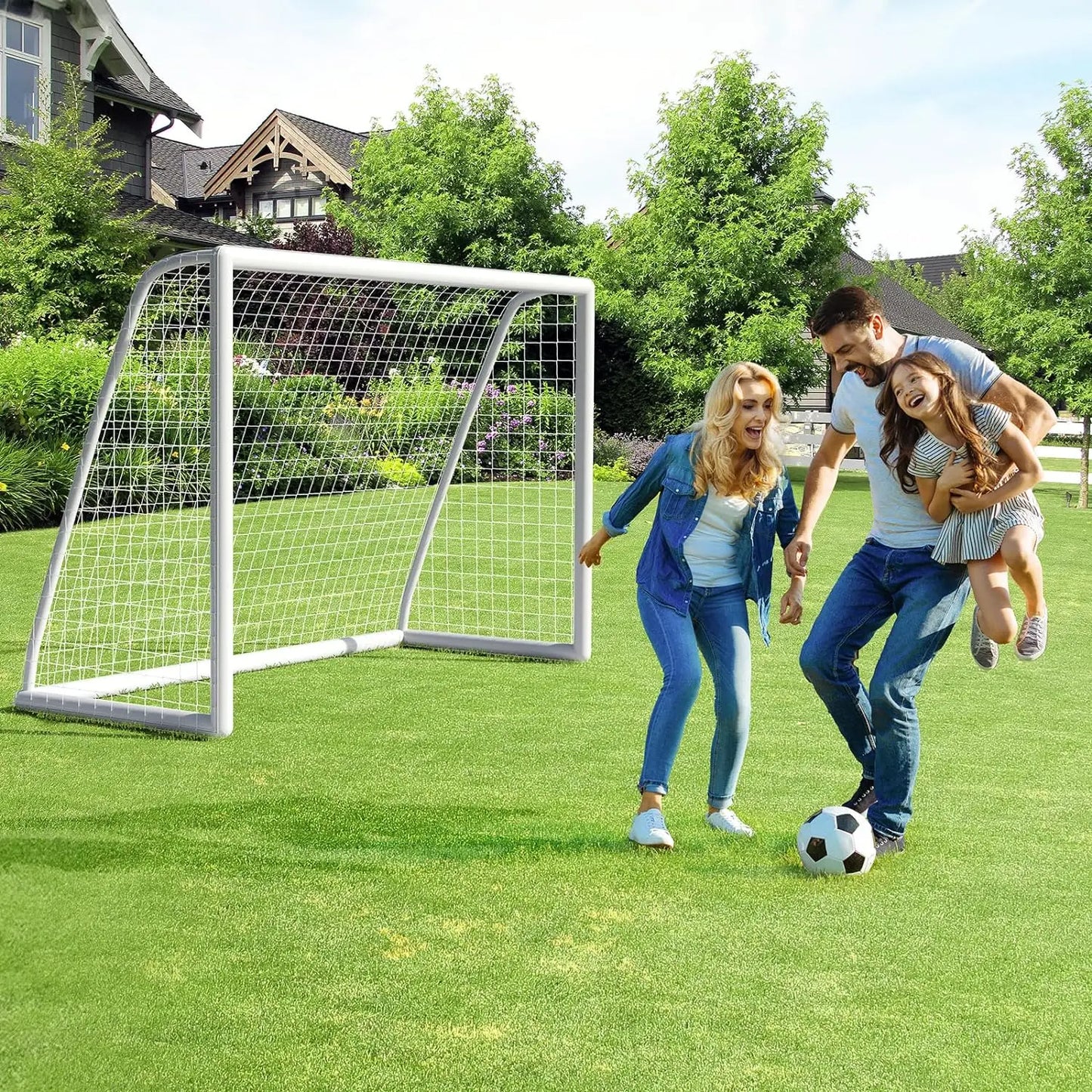 Portable 8x6ft Soccer Goal Set With Ground Stakes Net Included For Backyard Use
