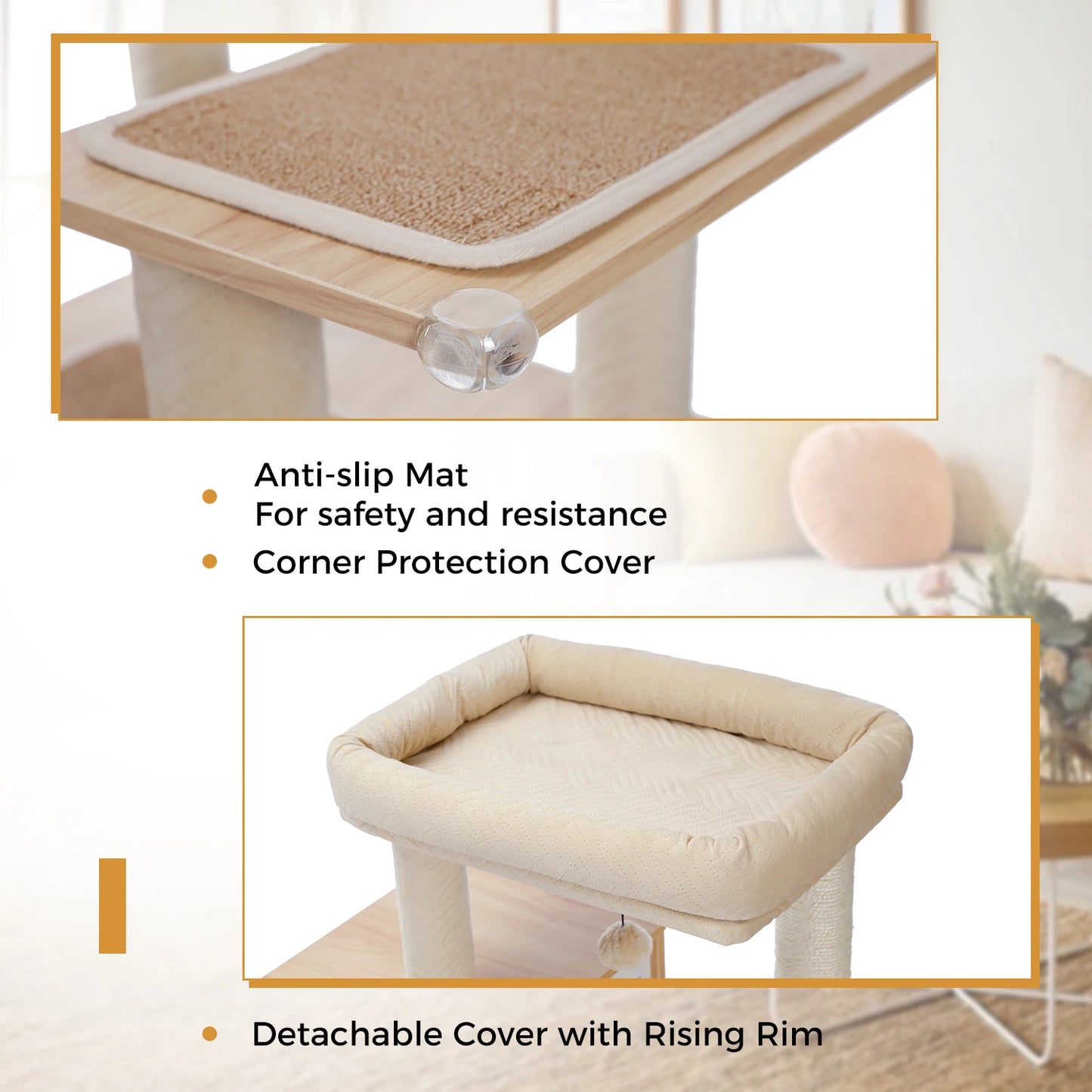 Multi Level Cat Tree Indoor Wood Cat Tower With Scratching Posts And Hammock