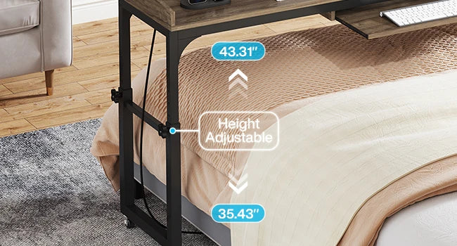 Height Adjustable Overbed Table With Wheels Queen Size Laptop Cart Desk