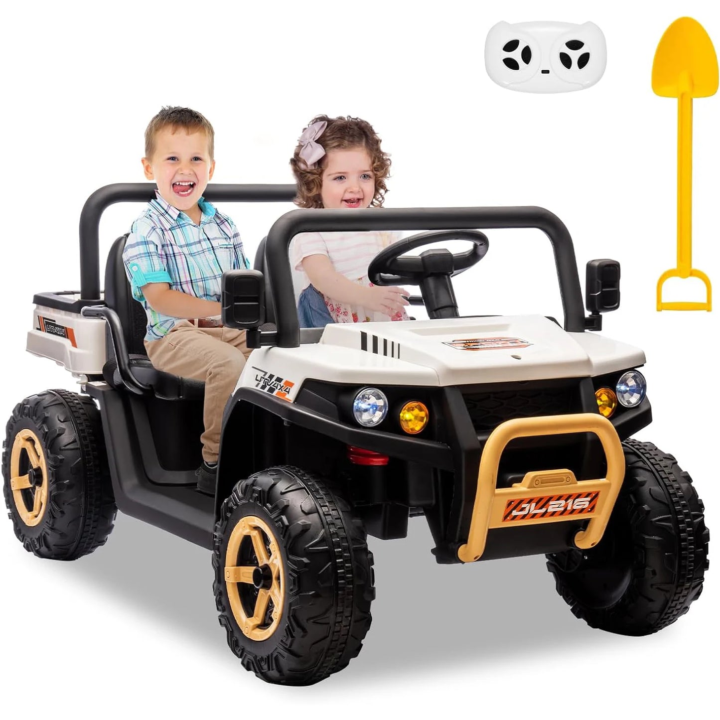 24V Two Seater Ride On Dump Truck With Remote 4WD LED Lights Music
