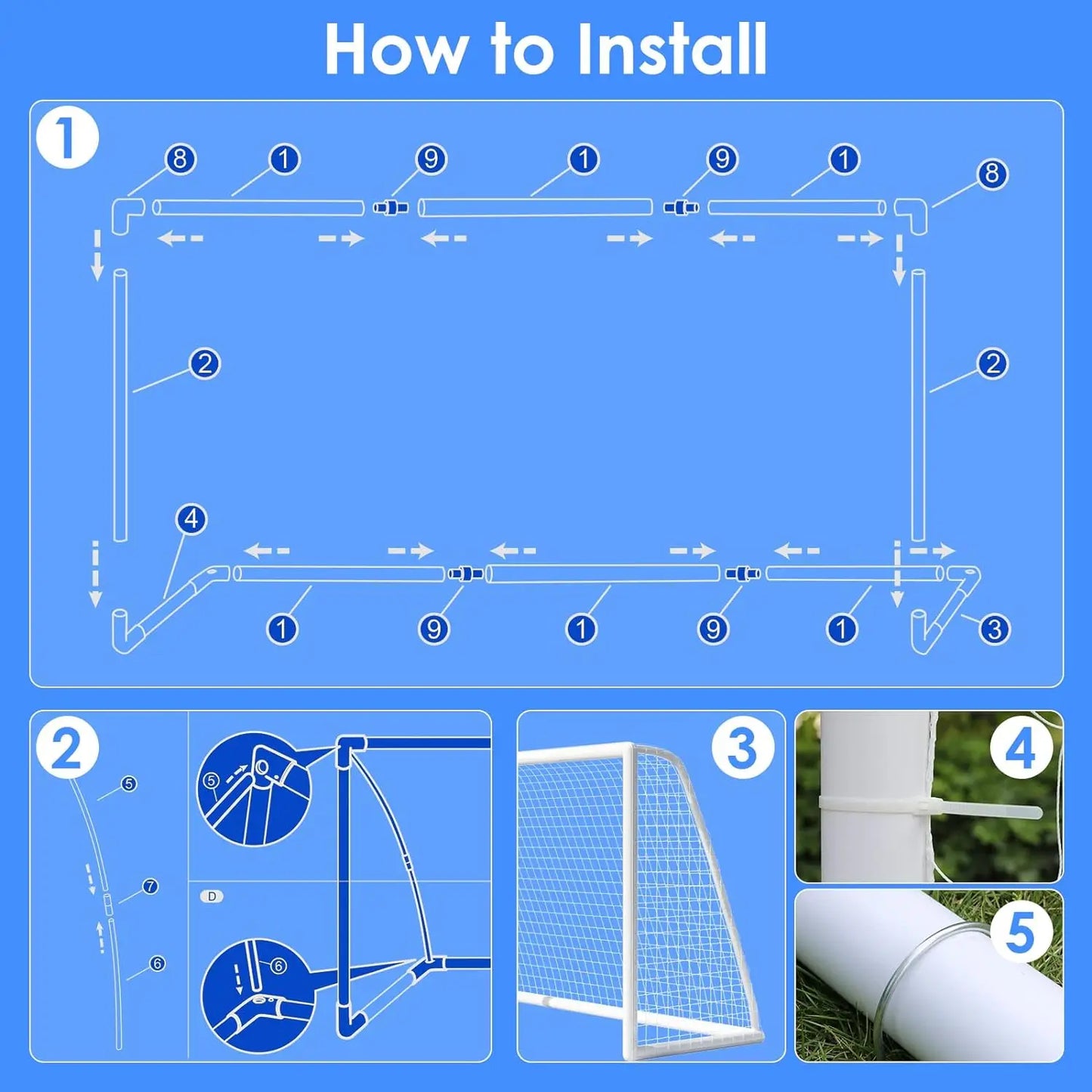 Portable 8x6ft Soccer Goal Set With Ground Stakes Net Included For Backyard Use