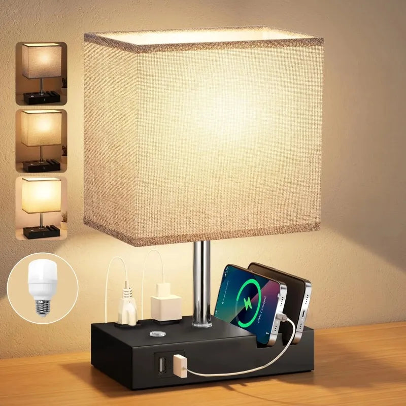 SZRSTH 15.7 Inch Bedside Table Lamp With Dual Fast USB Charging And Dimmable LED