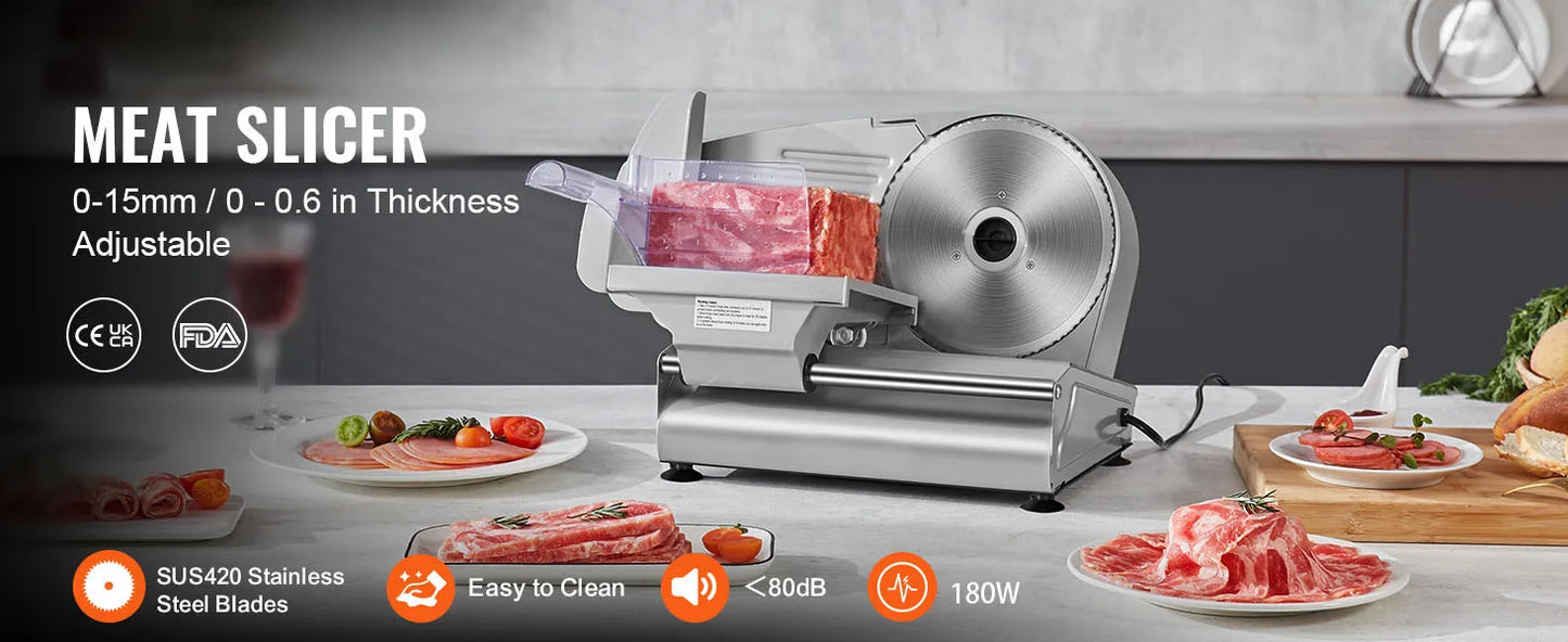 SucceBuy Electric Meat Slicer Deli SUS 420 Blade Guard Adjustable Thickness