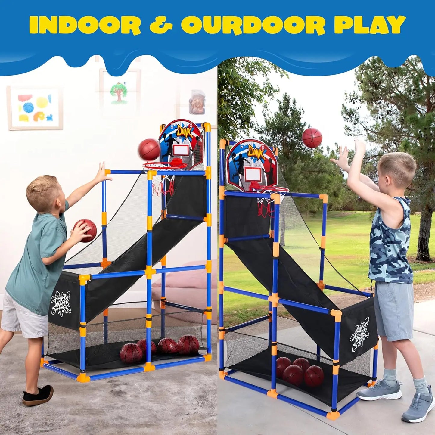 Joyfy Arcade Basketball Game Set With 4 Balls And Hoop For Indoor Outdoor Play