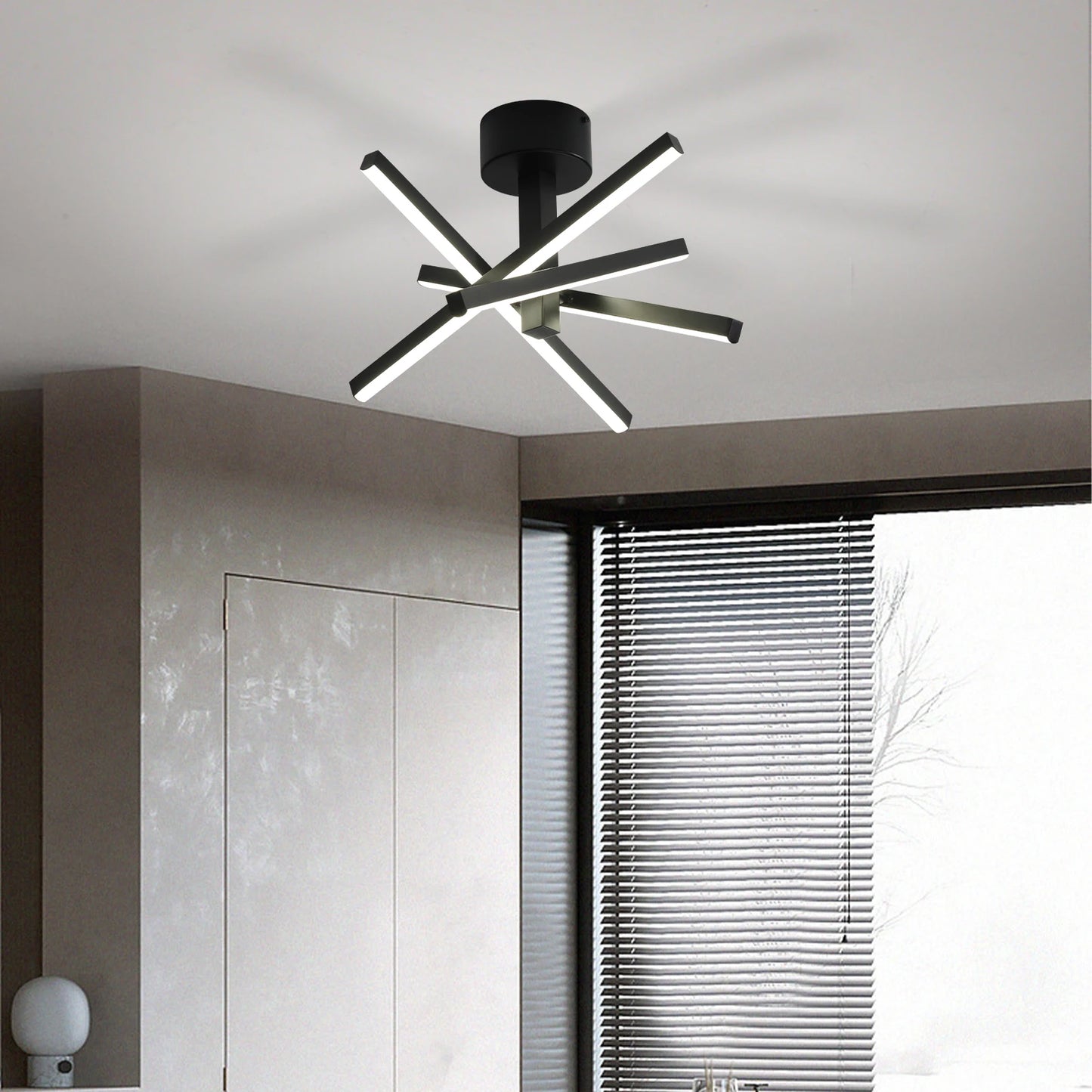 Modern Black LED Semi Flush Mount Ceiling Light For Hallway Staircase Attic