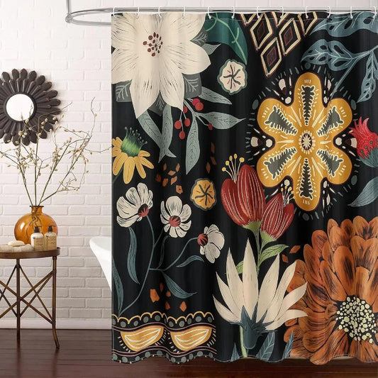 Boho Floral Shower Curtain With Tropical Leaves For Chic Bathroom Decor