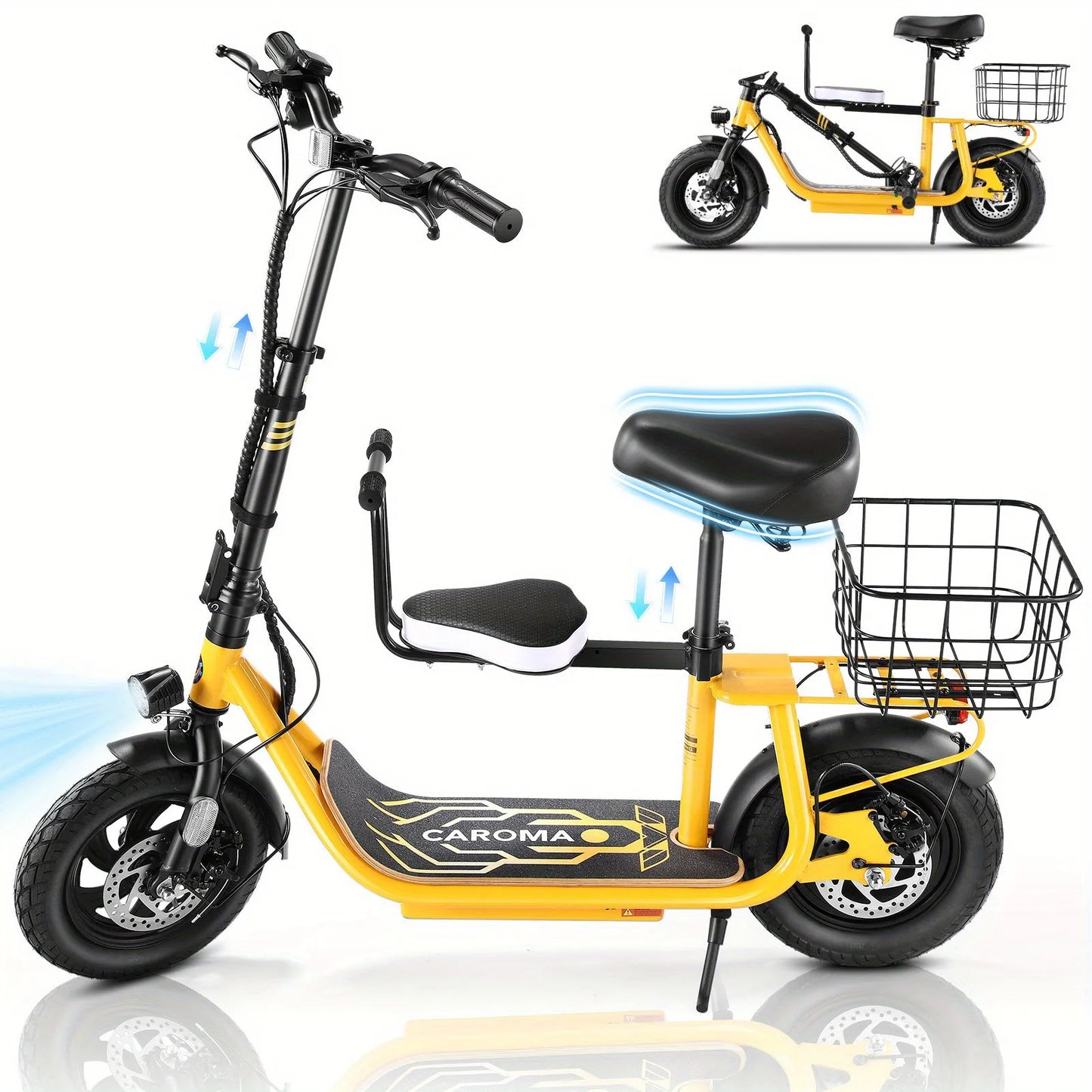 Peak 1200W Electric Scooter With Kids Seat 12 Inch Shock Absorbing Tires
