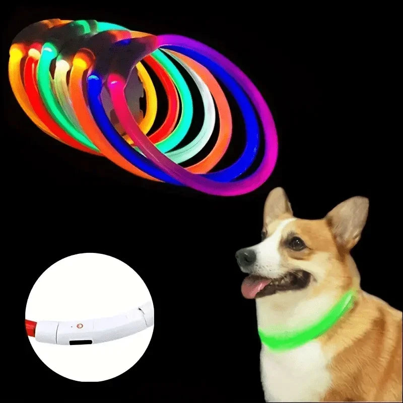 LED Light Dog Collar USB Rechargeable Reflective Luminous Anti Lost Pet Necklace