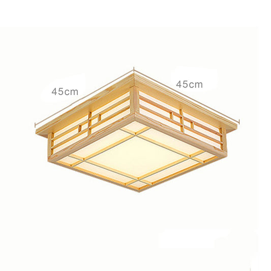 Japan Style Solid Wood Ceiling Lamp With Remote Control LED Flush Mount
