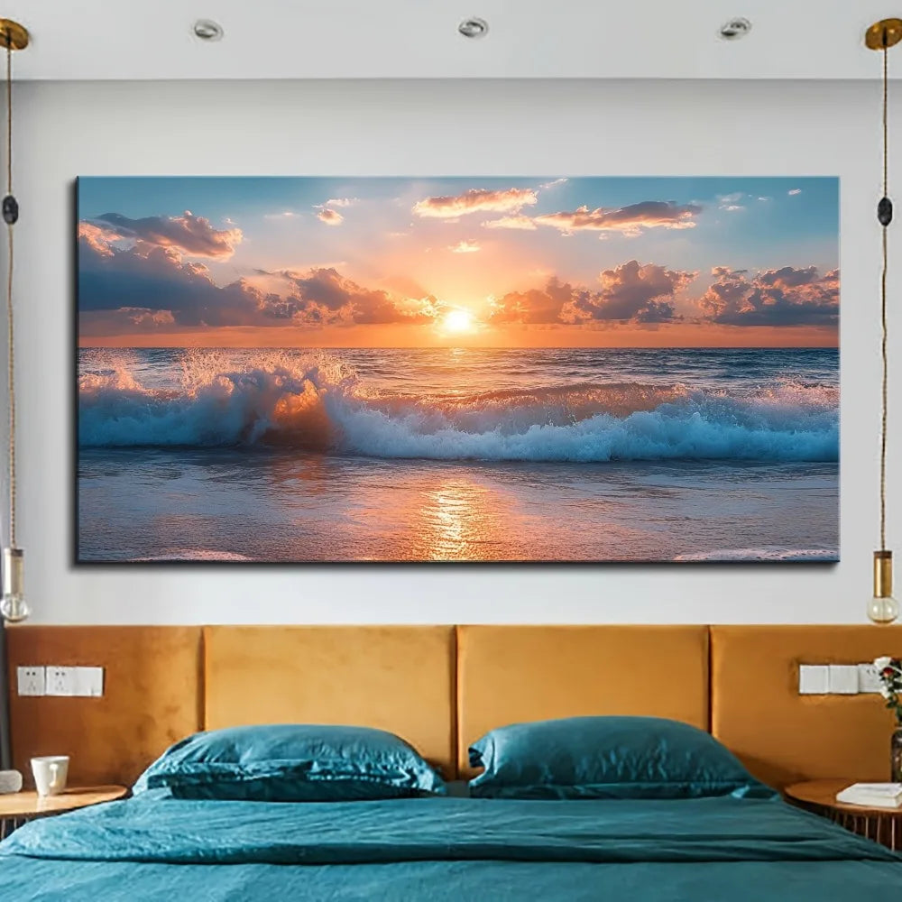 One And A Half Inch Thick Pine Frame With Ocean Beach Wave Scene Wall Decoration