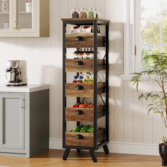 Tribesigns 5-Tier Wood Fruit and Vegetable Storage Rack Narrow Kitchen Stand