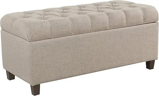 Tan Tufted Ainsley Button Storage Ottoman Bench With Hinged Lid