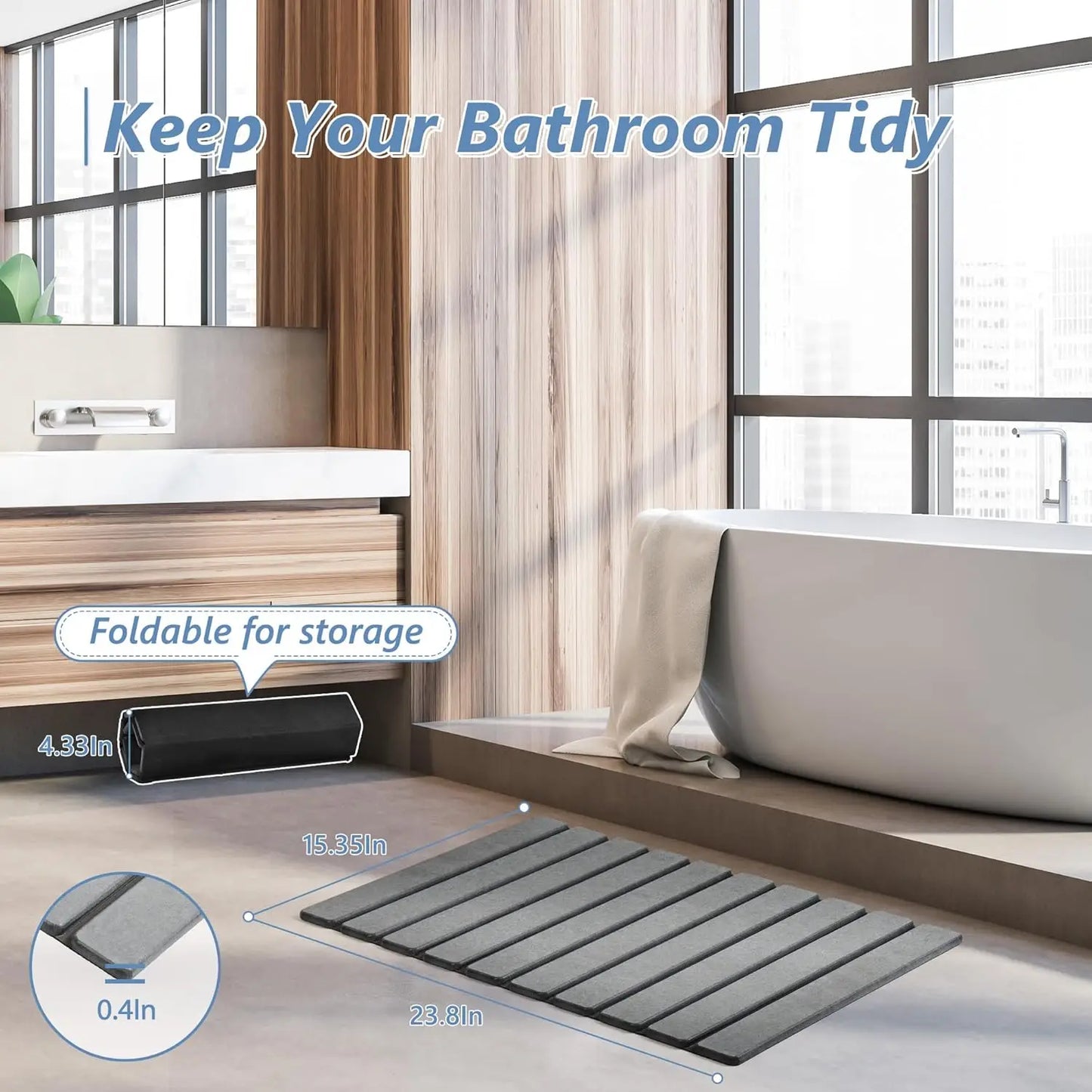 Foldable Stone Bath Mat Diatomaceous Earth Non Slip Quick Dry Bathroom Floor Mat