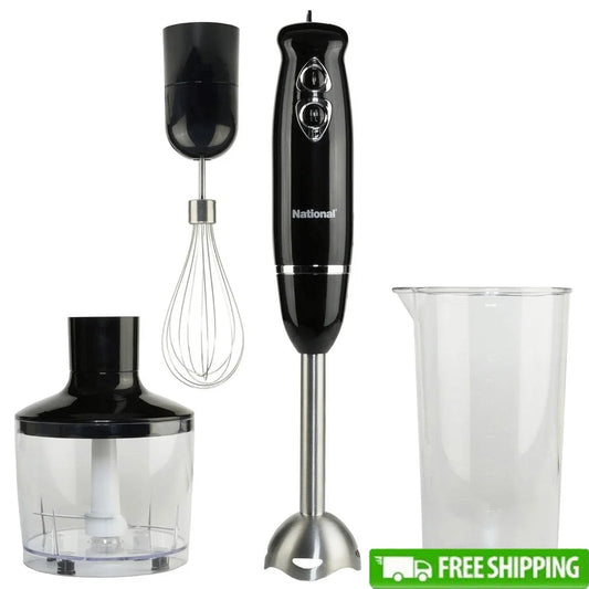 500W 4-in-1 Immersion Blender with Attachments Food Chopper Whisk Beaker 2 Speeds Splash Control Kitchen Tool