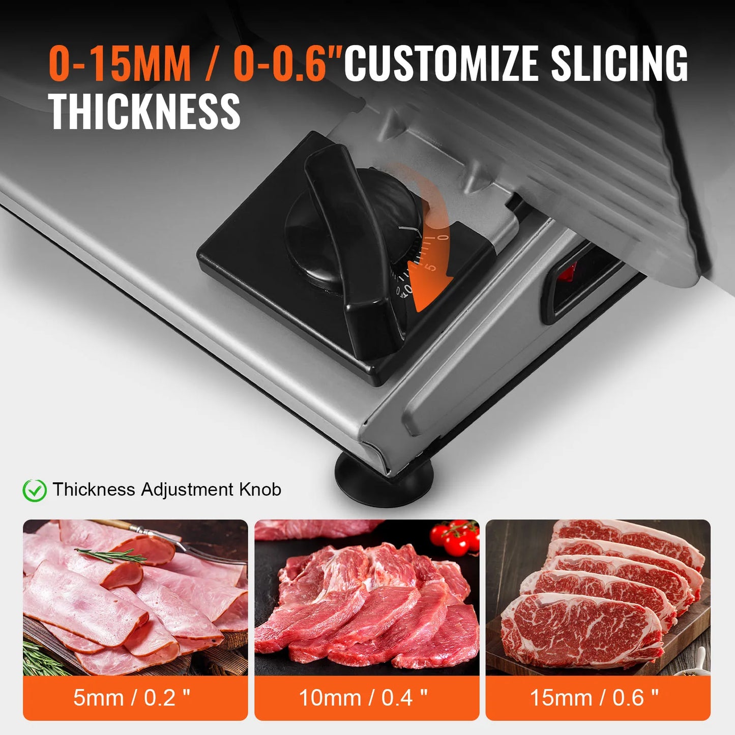 SucceBuy Electric Meat Slicer Deli SUS 420 Blade Guard Adjustable Thickness