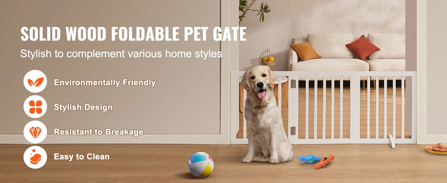 SucceBuy Free Standing Dog Gate 3 Panel Foldable Barrier For Narrow Passages