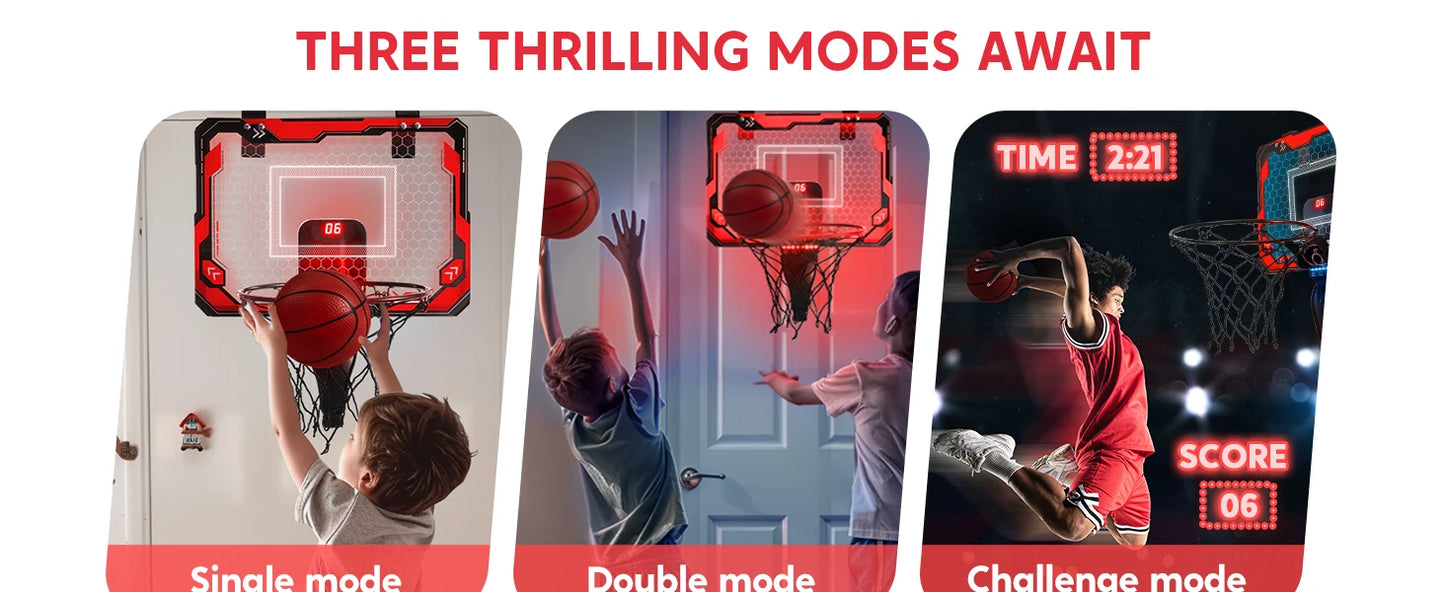 Joyfy Indoor Basketball Hoop Light Up Over The Door With Scoreboard And 4 Balls