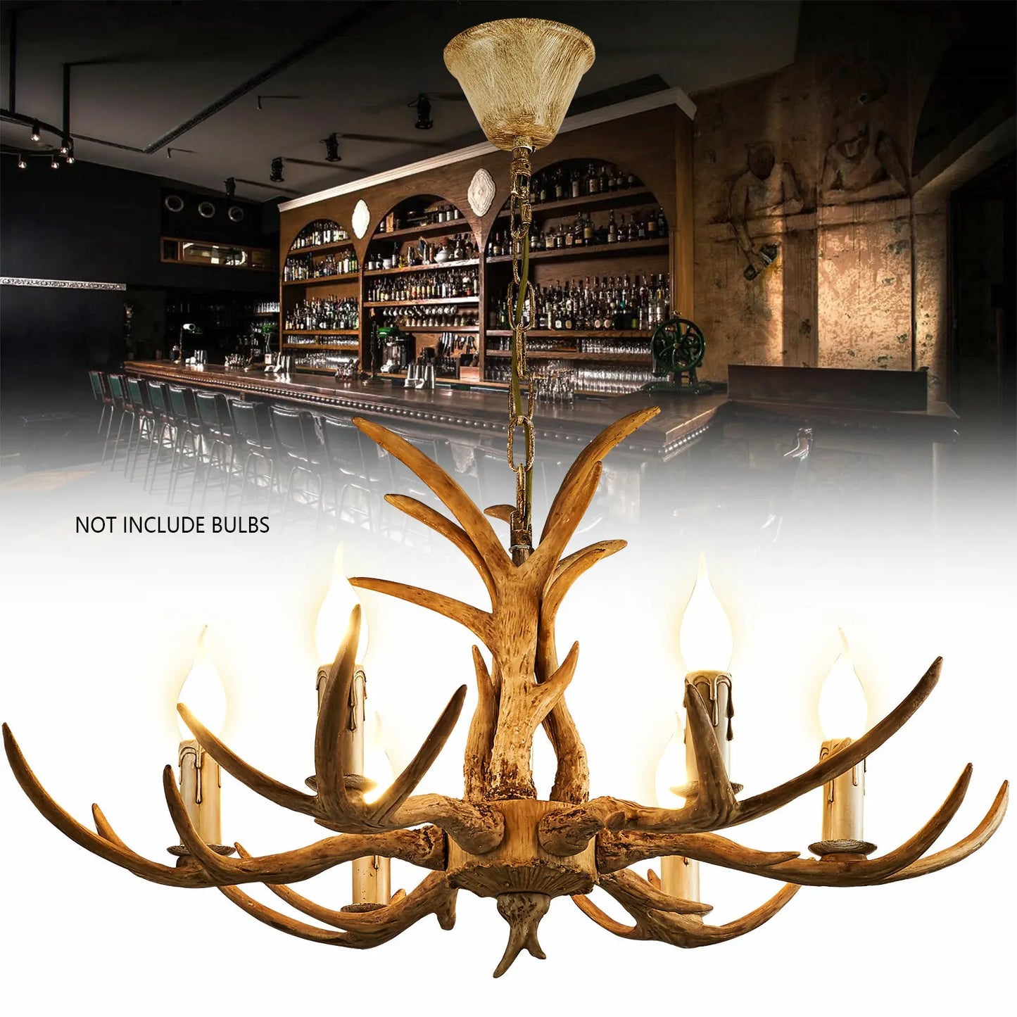 Log Brown Resin Antler Chandelier With 6 Lamp Holders Hanging Ceiling Light